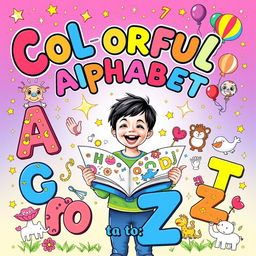 A vibrant and eye-catching cover for a children's coloring book titled 'Colorful Alphabet: A to Z'