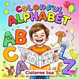 A vibrant and eye-catching cover for a children's coloring book titled 'Colorful Alphabet: A to Z'