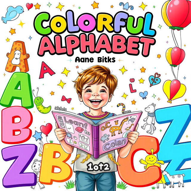 A vibrant and eye-catching cover for a children's coloring book titled 'Colorful Alphabet: A to Z'