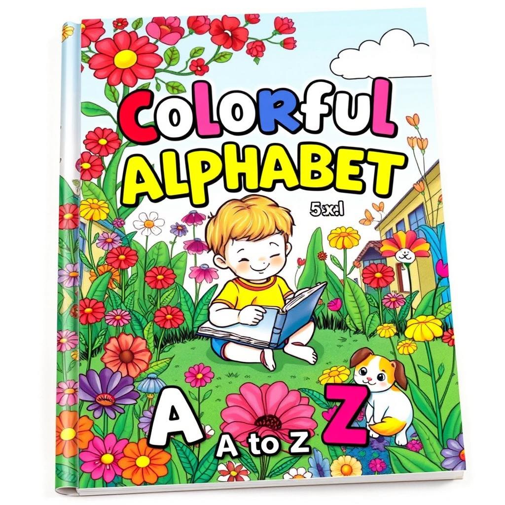 A charming cover for a children's coloring book titled 'Colorful Alphabet: A to Z'