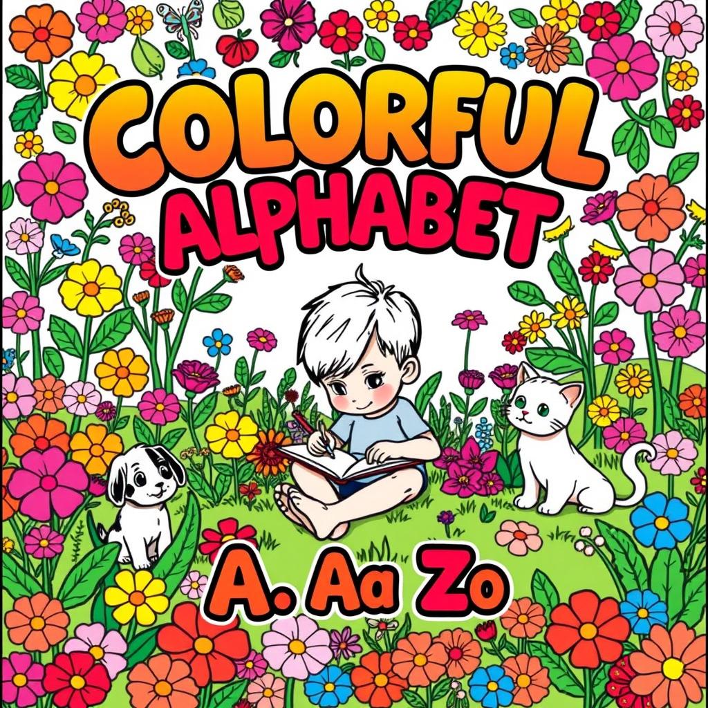 A charming cover for a children's coloring book titled 'Colorful Alphabet: A to Z'