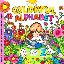 A charming cover for a children's coloring book titled 'Colorful Alphabet: A to Z'