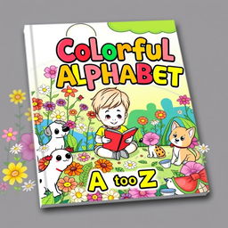 A charming cover for a children's coloring book titled 'Colorful Alphabet: A to Z'