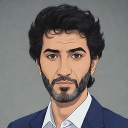 An anime-styled representation of Mohsen Yeganeh