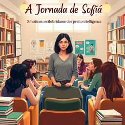 A thought-provoking scene depicting 'A Jornada de Sofia: Inteligência Emocional Aplicada