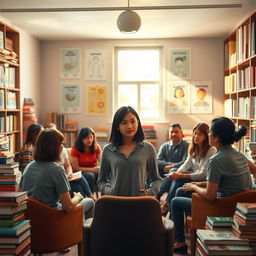 A thought-provoking scene depicting 'A Jornada de Sofia: Inteligência Emocional Aplicada