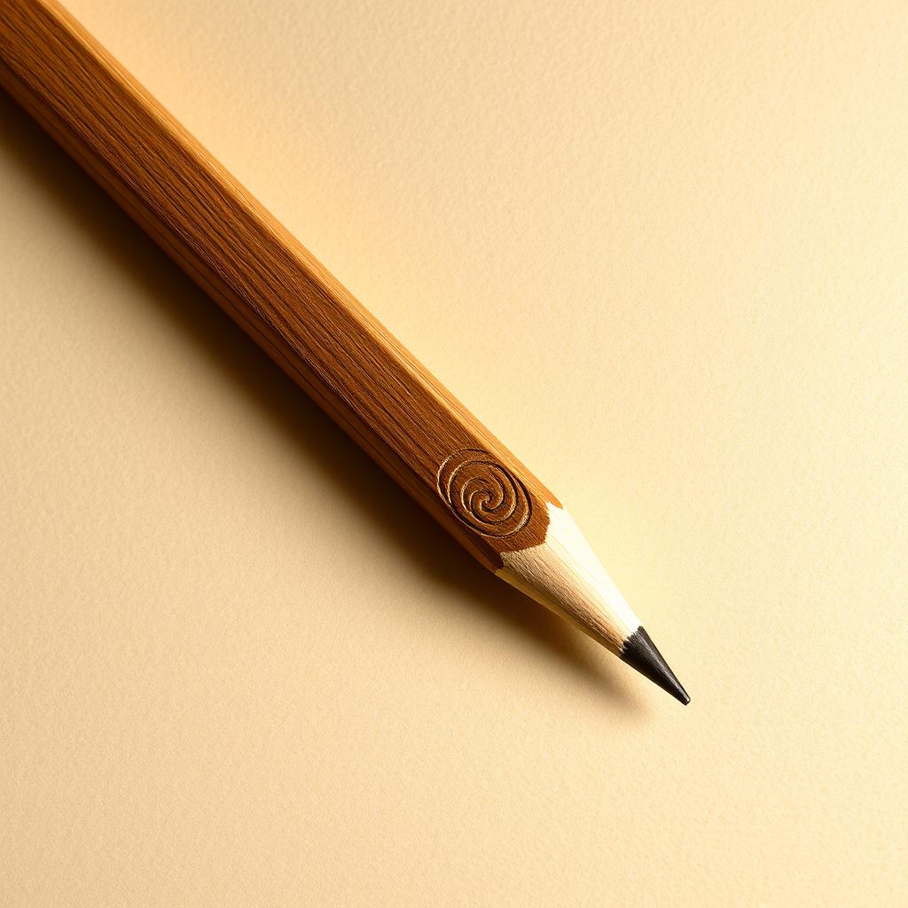 A beautifully crafted wooden pencil lying on a sheet of rough texture paper