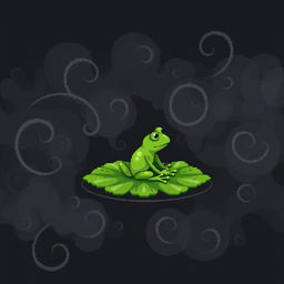 A delightful pixel art representation of a green frog, sized 32x32 pixels, set against a black background