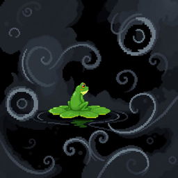 A delightful pixel art representation of a green frog, sized 32x32 pixels, set against a black background