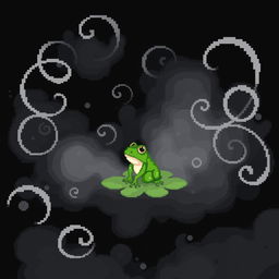 A delightful pixel art representation of a green frog, sized 32x32 pixels, set against a black background