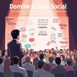 An inspirational image illustrating the theme 'Domine o Jogo Social: Como o Desenvolvimento Pessoal e Comportamental Pode Transformar Sua Vida