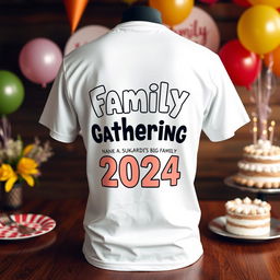 A stylish white t-shirt designed with the phrase 'Family Gathering, A