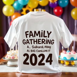 A stylish white t-shirt designed with the phrase 'Family Gathering, A