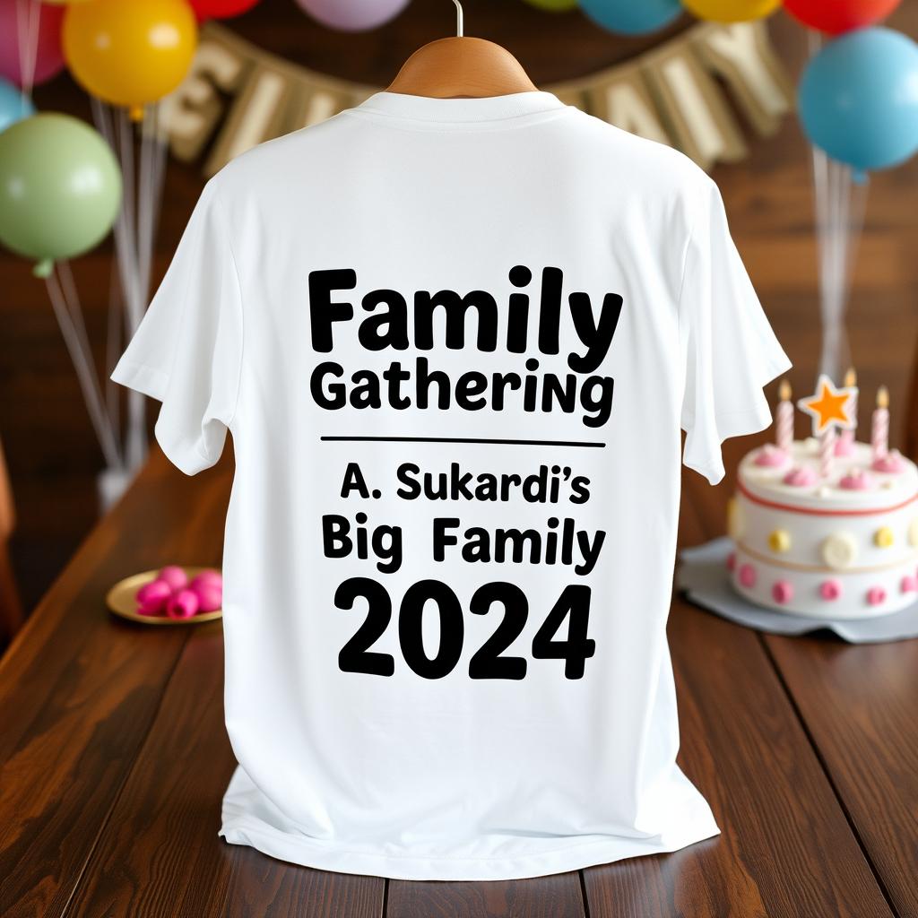 A stylish white t-shirt designed with the phrase 'Family Gathering, A