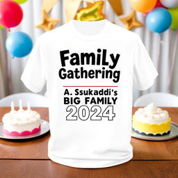 A stylish white t-shirt designed with the phrase 'Family Gathering, A