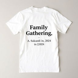 A simple, clean white t-shirt featuring the text 'Family Gathering, A