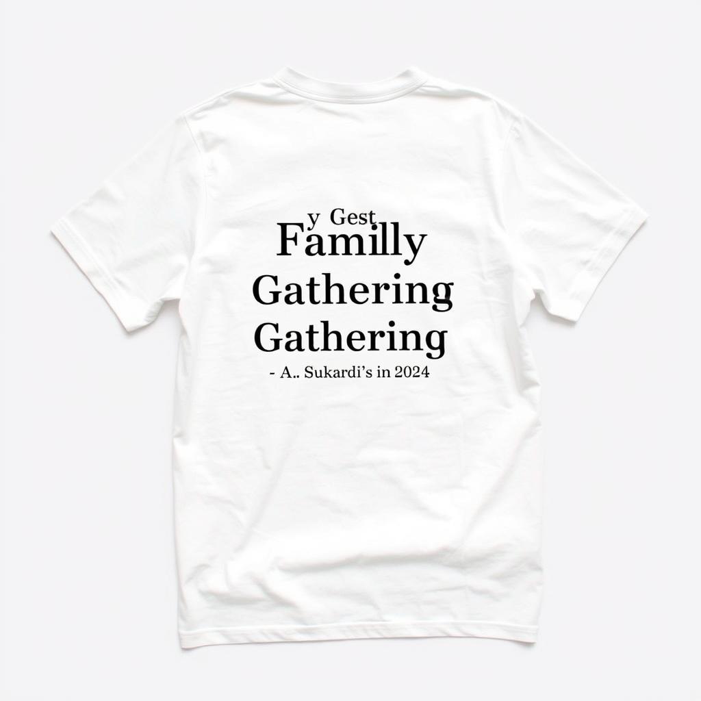 A simple, clean white t-shirt featuring the text 'Family Gathering, A