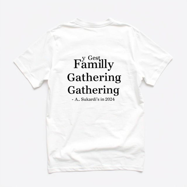 A simple, clean white t-shirt featuring the text 'Family Gathering, A