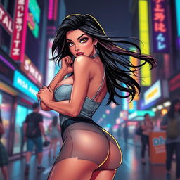 A sexy version of a confident adult character with a stylish and appealing outfit, featuring flattering curves and a charismatic expression, posed in a fun and playful manner