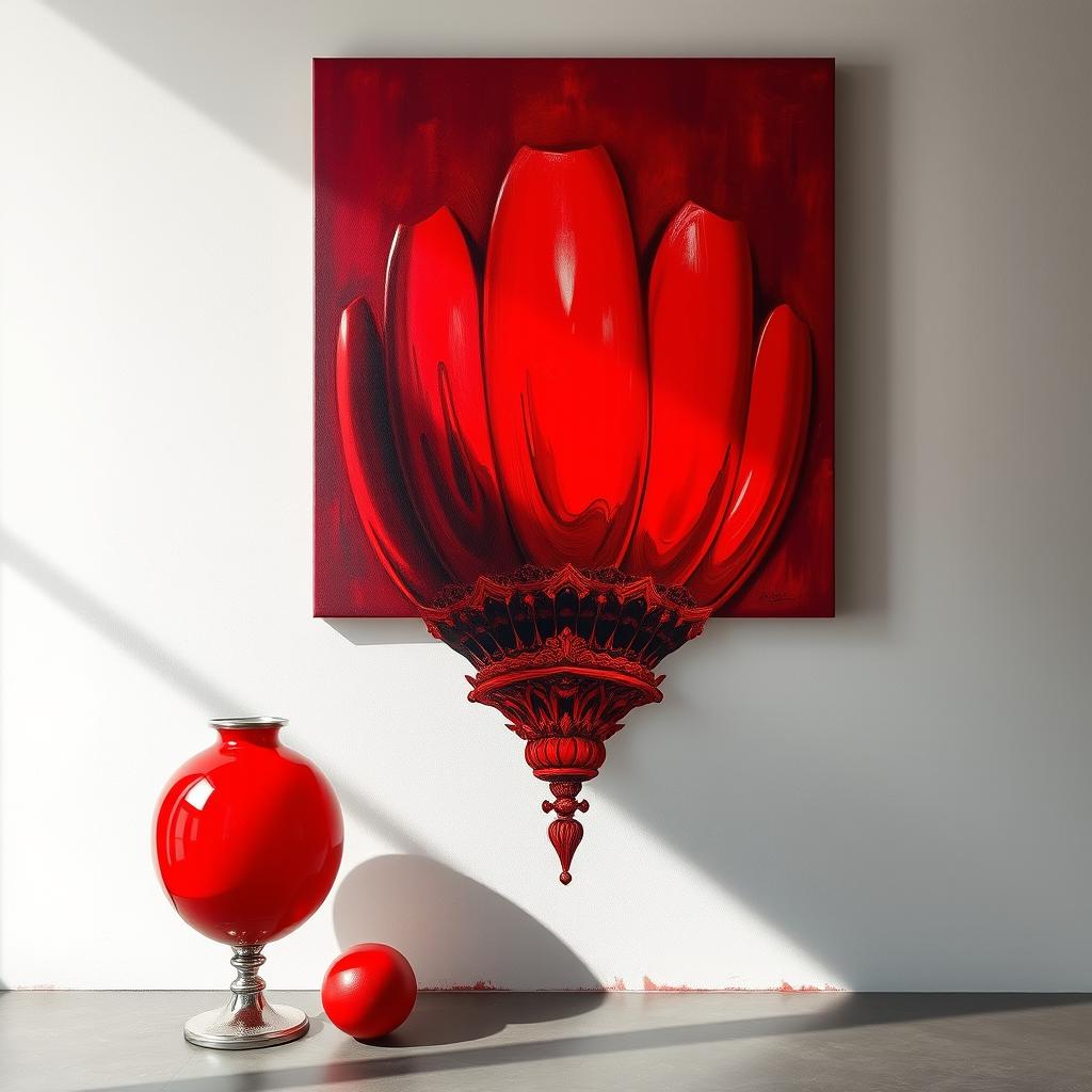 A vibrant and captivating art piece featuring a large and majestic object painted entirely in a bold red color