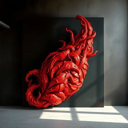 A vibrant and captivating art piece featuring a large and majestic object painted entirely in a bold red color