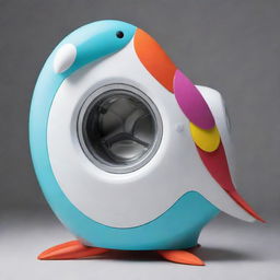 A washing machine designed in the form of a bird - elegant, colorful and mechanical.