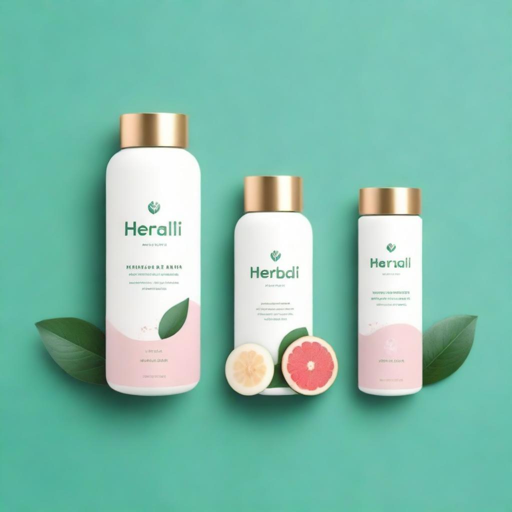 Create a beautiful, aesthetic banner for 'Herbali Health+ Beauty', incorporating elements of nature, wellness, and beauty products. Use soft, harmonious colors and elegant typography.