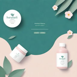 Create a beautiful, aesthetic banner for 'Herbali Health+ Beauty', incorporating elements of nature, wellness, and beauty products. Use soft, harmonious colors and elegant typography.