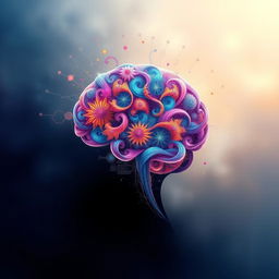 A thought-provoking visualization of the power of the human mind, showcasing a side profile of a human head filled with a stunning array of colorful fractals and patterns that radiate outward