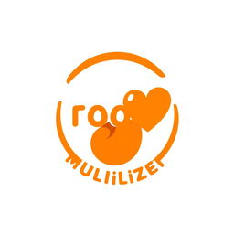 A vibrant, round logo for a food multiplier company featuring a lively orange and blue color scheme