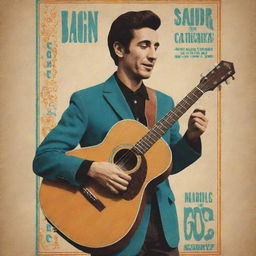 Create a vintage, 60's inspired book cover for a story about an Argentinian guitarist. The design should include a retro-looking guitar, elements of Argentinian culture, and a nostalgic color palette.