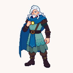 A pixel art sprite design for a Pokémon trainer based on the Norse god Njord, suitable for Pokémon Essentials graphics, specifically in the style of Generation IV