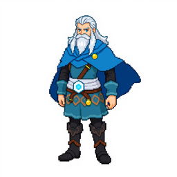 A pixel art sprite design for a Pokémon trainer based on the Norse god Njord, suitable for Pokémon Essentials graphics, specifically in the style of Generation IV