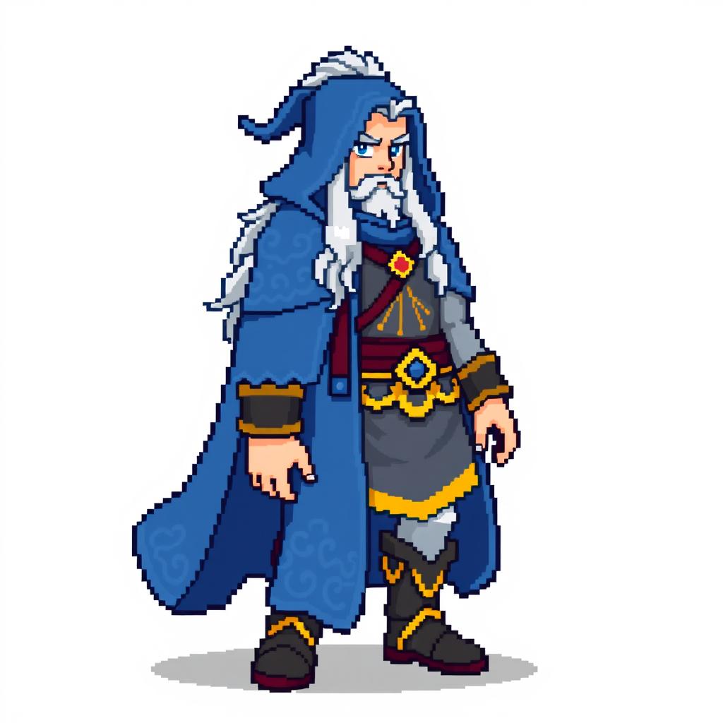 A pixel art sprite design for a Pokémon trainer based on the Norse god Njord, suitable for Pokémon Essentials graphics, specifically in the style of Generation IV