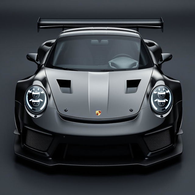 A new design for a Porsche GT3 Cup that is extremely radical and aggressive, maintaining the characteristic aesthetic of Porsche