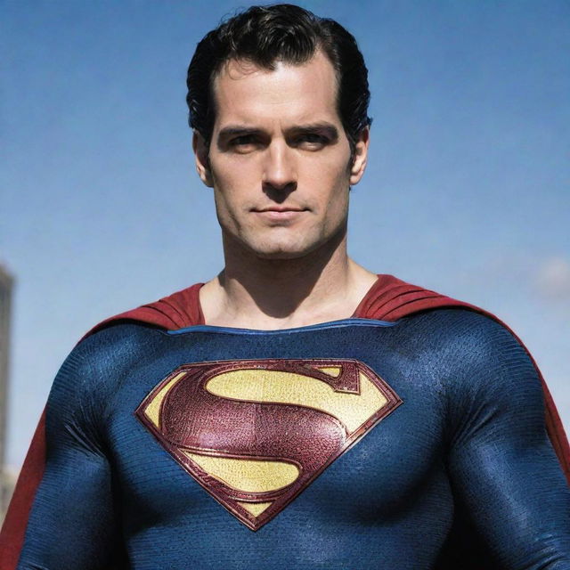 An image of Henry Cavill styled as the New 52 version of Superman, featuring the red belt and collarless suit