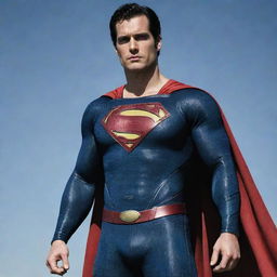 An image of Henry Cavill styled as the New 52 version of Superman, featuring the red belt and collarless suit