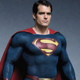 An image of Henry Cavill styled as the New 52 version of Superman, featuring the red belt and collarless suit