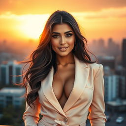 A stunning portrait of Mia Khalifa in a glamorous setting, showcasing her beauty and charisma