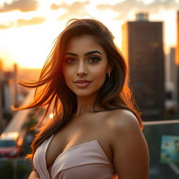 A stunning portrait of Mia Khalifa in a glamorous setting, showcasing her beauty and charisma