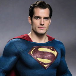 A detailed, lifelike image of actor Henry Cavill in the unique costume of the New 52 Superman, showing off the modernized details of the style.