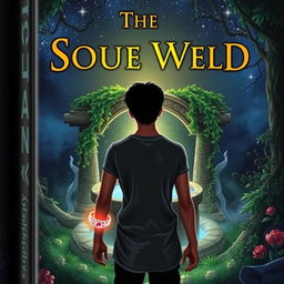 Cover art for a book featuring a young man standing in front of a magical well, gazing into its mystical depths