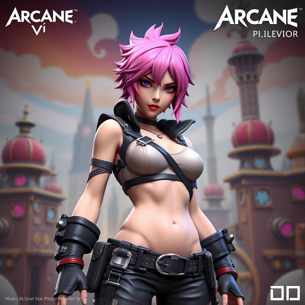 A life-sized 3D design statue of Vi from Arcane, showcasing her iconic look