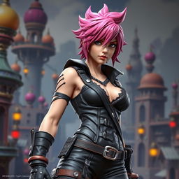 A life-sized 3D design statue of Vi from Arcane, showcasing her iconic look