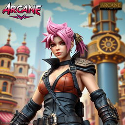 A life-sized 3D design statue of Vi from Arcane, showcasing her iconic look