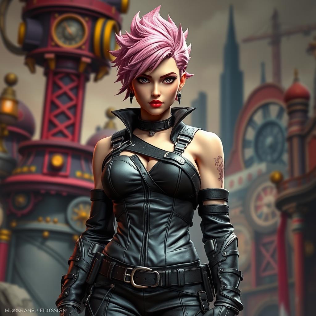 A life-sized 3D design statue of Vi from Arcane, showcasing her iconic look