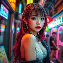 A beautiful Korean girl in a seductive pose, with stylish anime features, expressive eyes, and vibrant hair