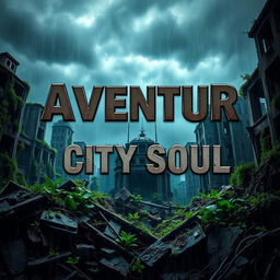 A striking video game cover for 'Aventur City Soul,' reflecting a survival and soul genre set in a destroyed cityscape within an apocalyptic context