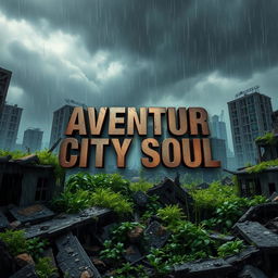 A striking video game cover for 'Aventur City Soul,' reflecting a survival and soul genre set in a destroyed cityscape within an apocalyptic context