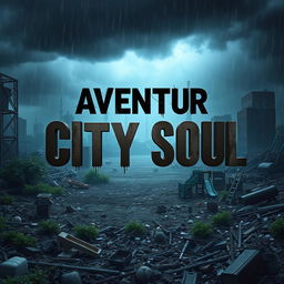 A captivating video game cover for 'Aventur City Soul,' illustrating a gritty survival and soul genre set in a devastated, apocalyptic city environment